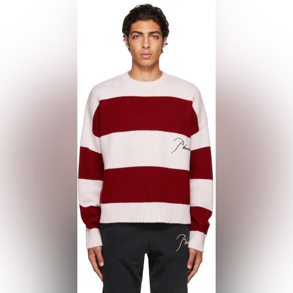 Rhude Red & Off-White Stripe Sweater Size Medium $915 UNISEX
